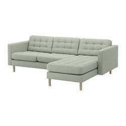 LANDSKRONA Sofa with chaise, Gunnared light green/wood - IKEAPEDIA