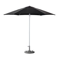 KARLSÖ Umbrella with base black, Lökö gray -