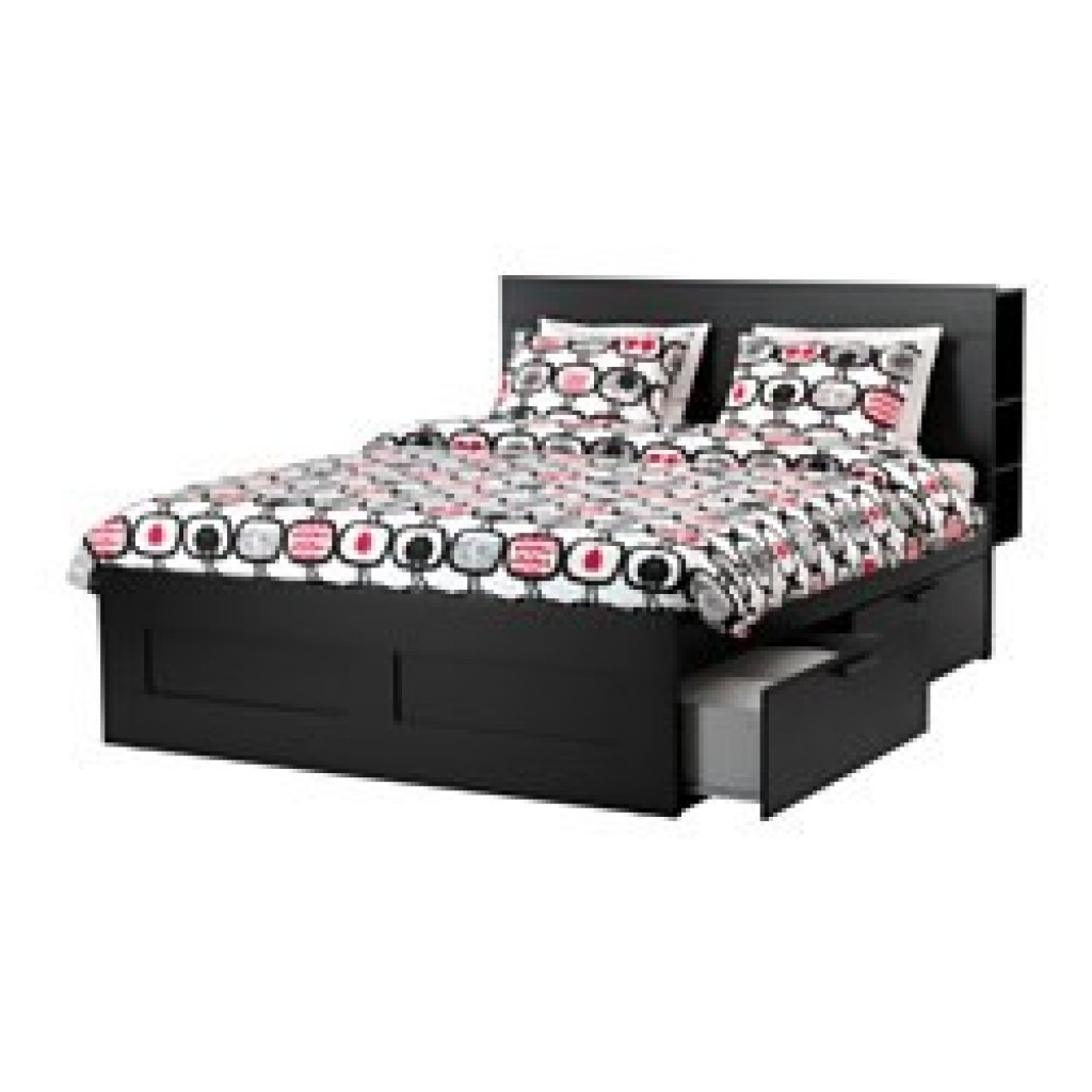 Brimnes Bed Frame With Storage, Black Full Size Bed Frame With Drawers