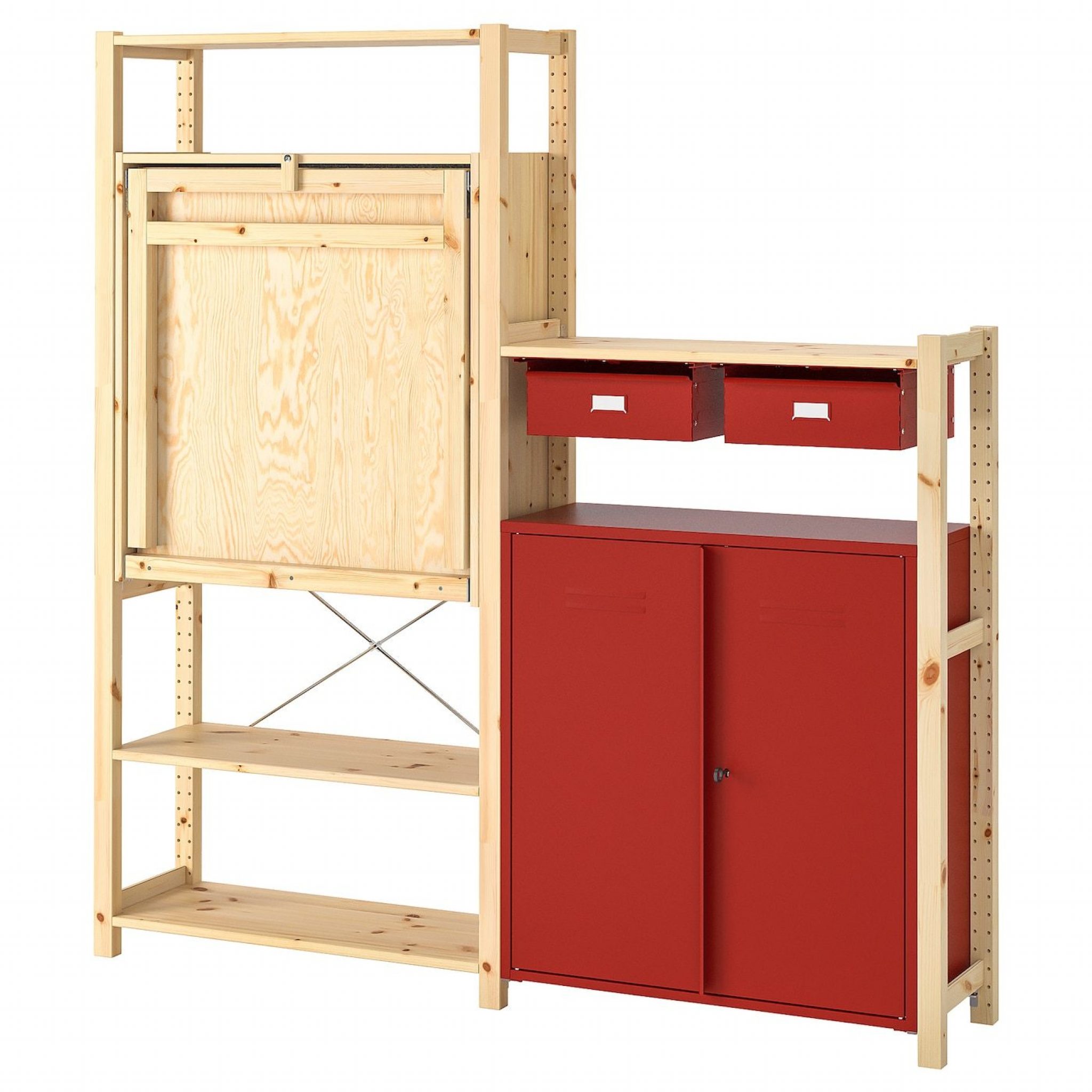 Ivar Shelf Unit W Tablecabinetsdrawers Ivar Pine Red Ikeapedia