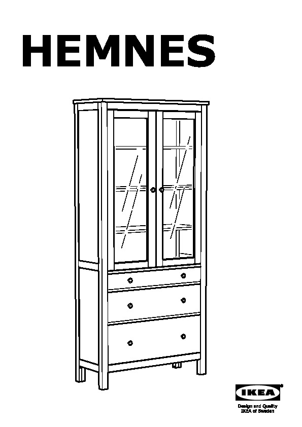 HEMNES Glass-door cabinet with 3 drawers