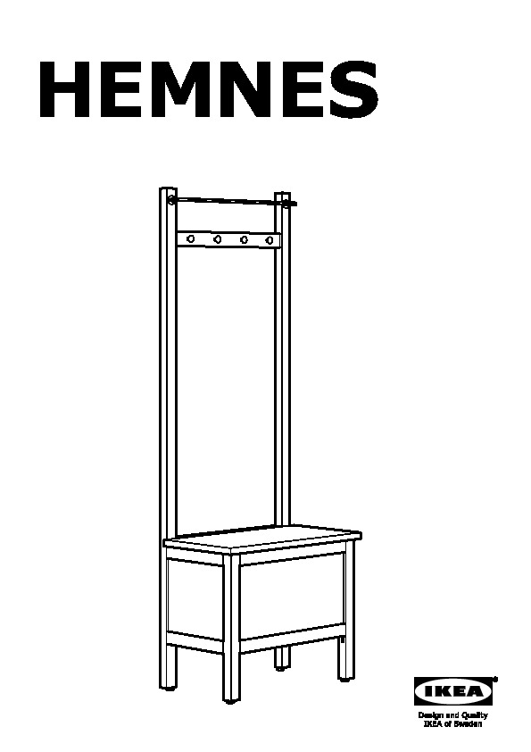 HEMNES Storage bench w/towel rail+4 hooks