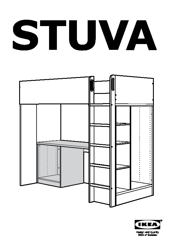 STUVA loft bed frame, desk and storage