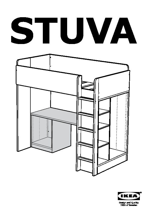 STUVA loft bed frame w desk and storage