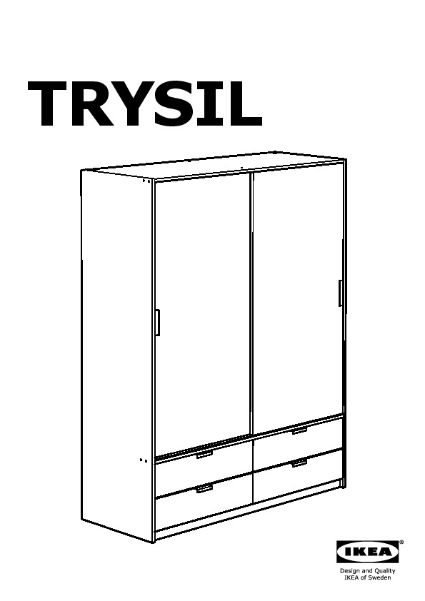 TRYSIL Wardrobe w sliding doors/4 drawers