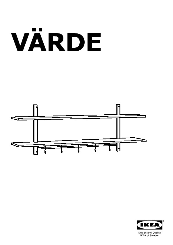 VÄRDE Wall shelf with 5 hooks