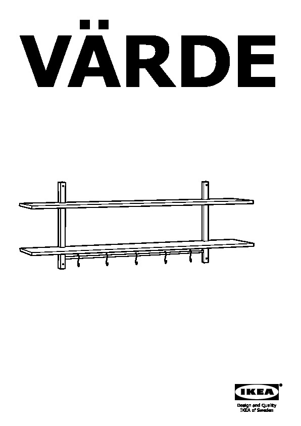 VÄRDE Wall shelf with 5 hooks