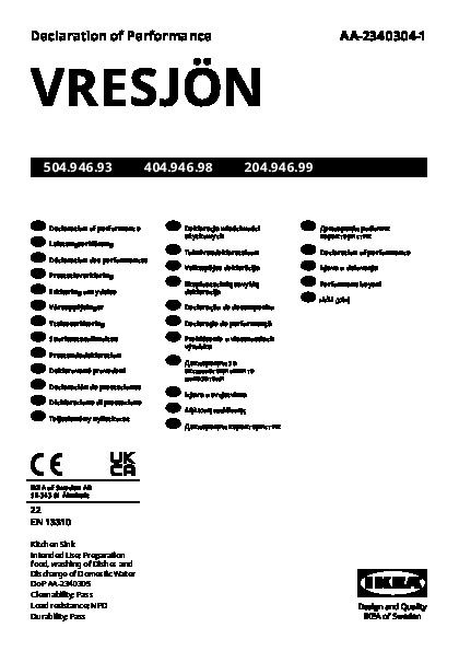 VRESJÖN Évier intégré, 1 bac, acier inoxydable, 54x44 cm - IKEA